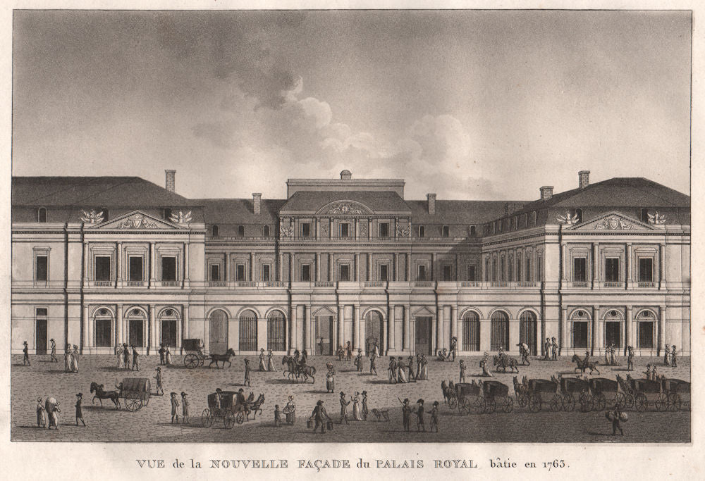 PARIS. Nouvelle Façade du Palais Royal bâtie en 1763. Aquatint 1808 old print